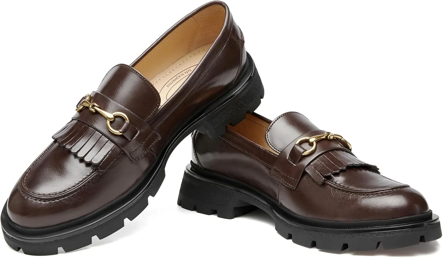 Journey West Genuine Leather Slip on Dress Shoes for Women Tassel Chunky Loafers for Women
