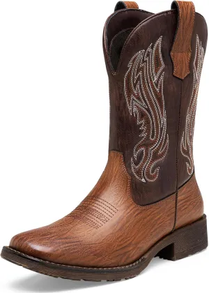 Jousen Cowboy Boots for Men Embroidery Men's Western Boots Retro Square Toe Mens Boots Botas Vaqueras Para Hombre