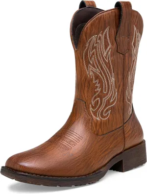 Jousen Cowboy Boots for Men Embroidery Men's Western Boots Retro Square Toe Mens Boots Botas Vaqueras Para Hombre