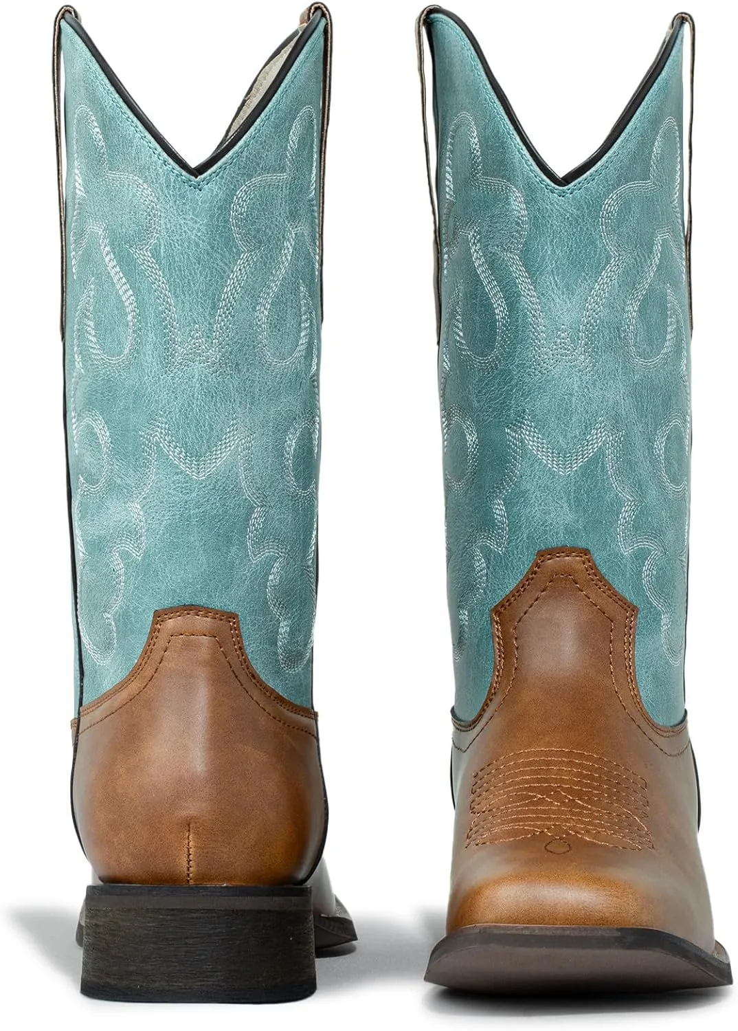 J's.o.l.e Square Toe Cowboy Boots for Women Cowgirl Fashion Two-toned Western Boots Mid Calf Brown