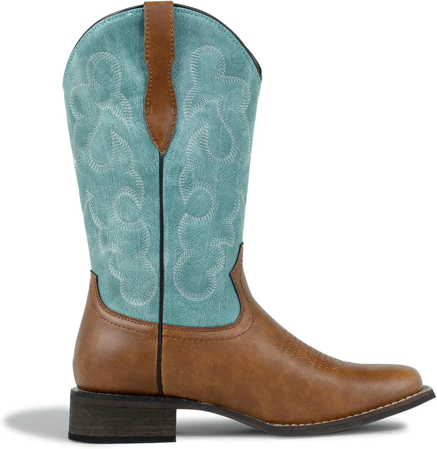 J's.o.l.e Square Toe Cowboy Boots for Women Cowgirl Fashion Two-toned Western Boots Mid Calf Brown