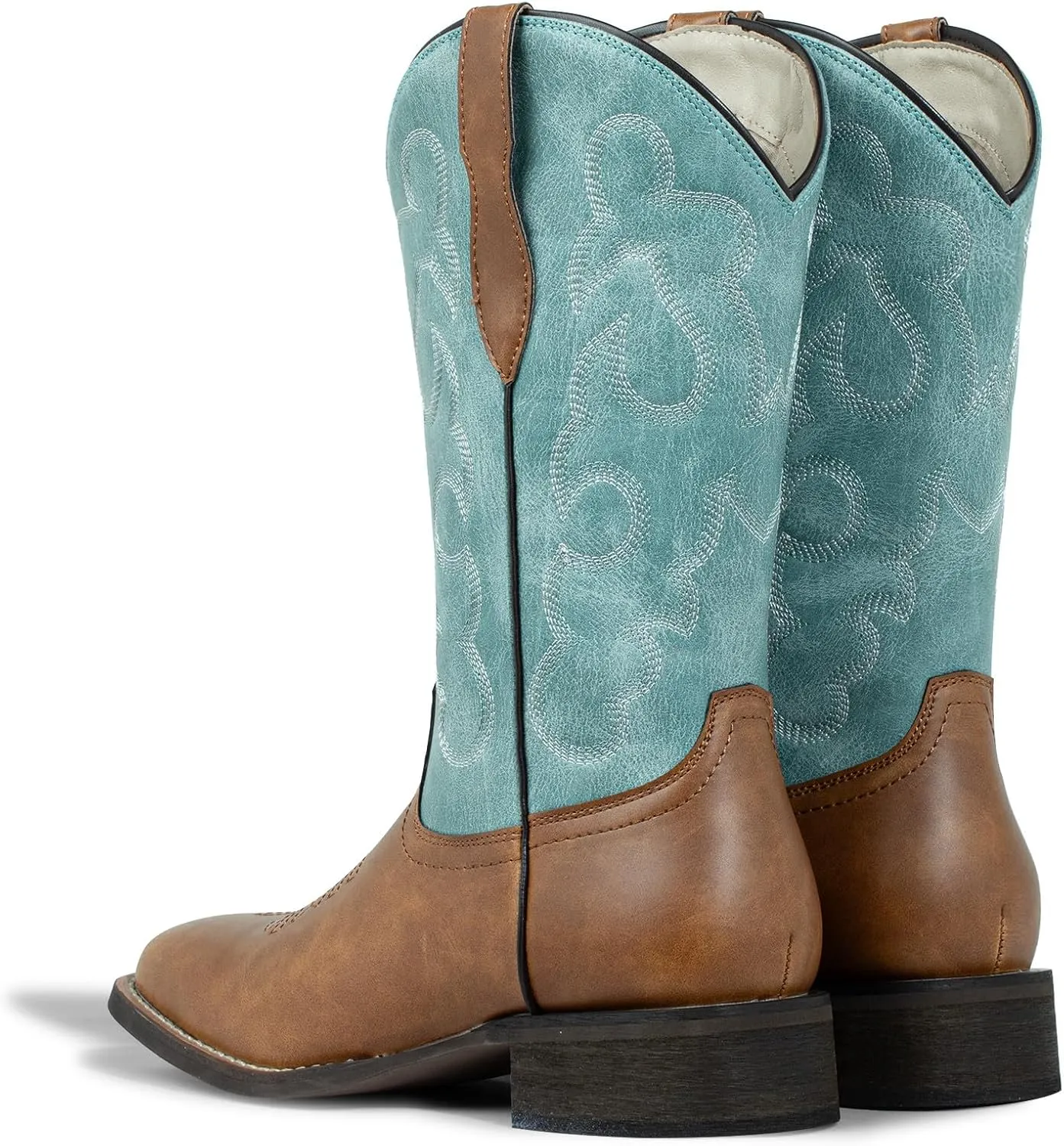 J's.o.l.e Square Toe Cowboy Boots for Women Cowgirl Fashion Two-toned Western Boots Mid Calf Brown