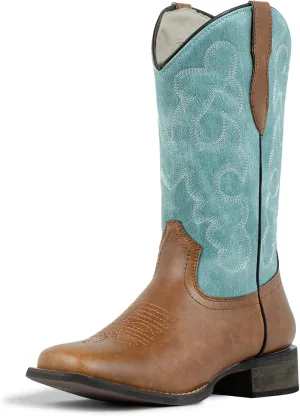 J's.o.l.e Square Toe Cowboy Boots for Women Cowgirl Fashion Two-toned Western Boots Mid Calf Brown