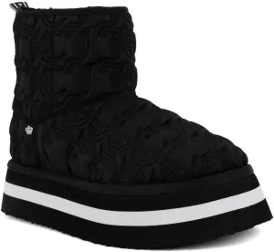 JUICY COUTURE Women's Quilted Slip-On Winter Boots – Waterproof, Warm Mid-Calf Snow Booties with Logo Strap-Kissie
