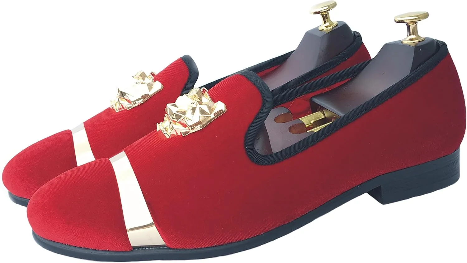 Justar Men's Velvet Loafers Slip-on Dress Shoes with Gold Buckle Penny Loafer Red Slippers Flats