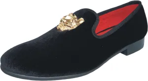 Justar Men's Velvet Loafers Slip-on Dress Shoes with Gold Buckle Penny Loafer Red Slippers Flats