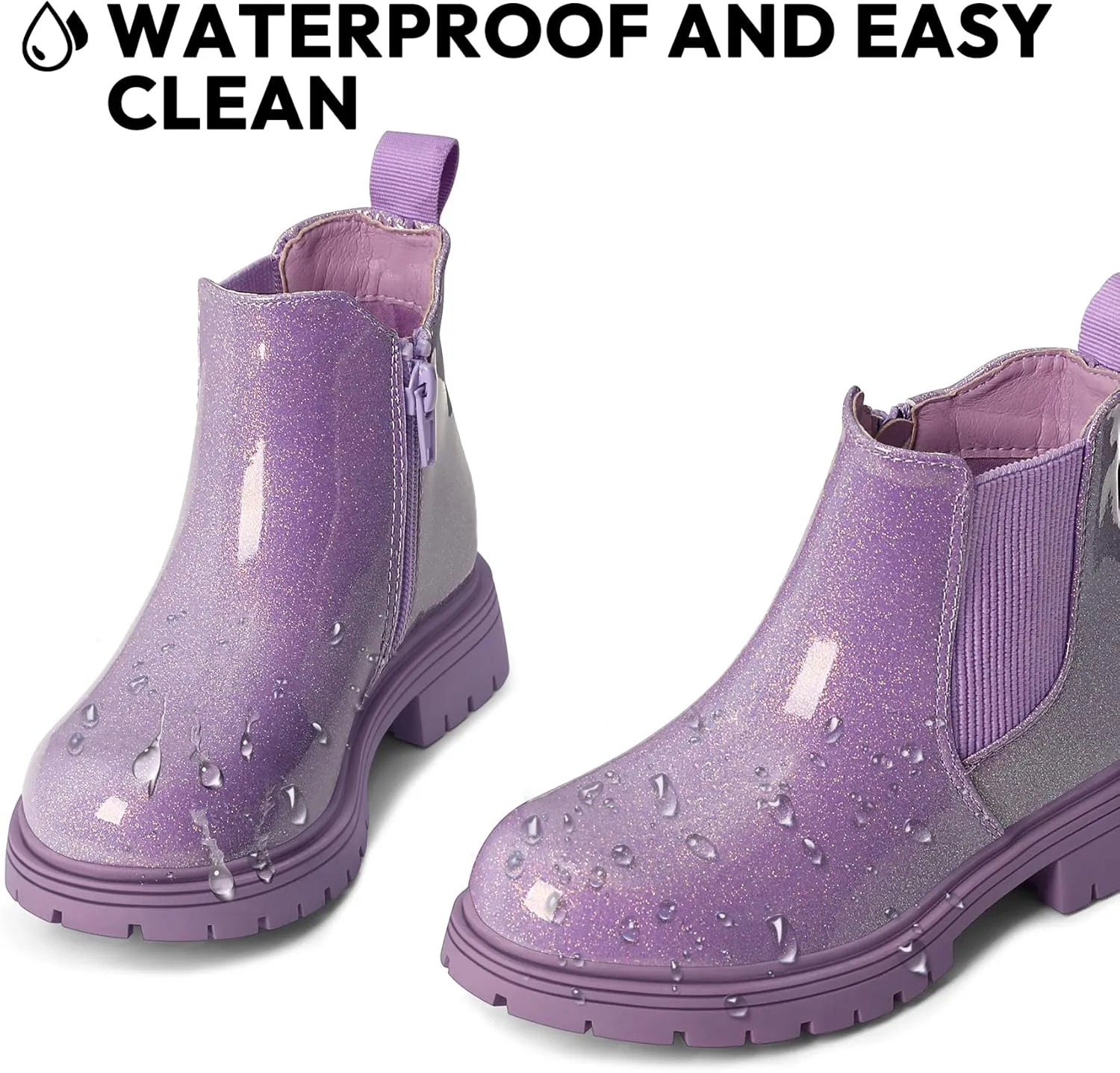 K KomForme Girls Glitter Ankle Boots Side Zipper Chelsea Booties Lug Sole (Toddler/Little Kids/Big Kids)