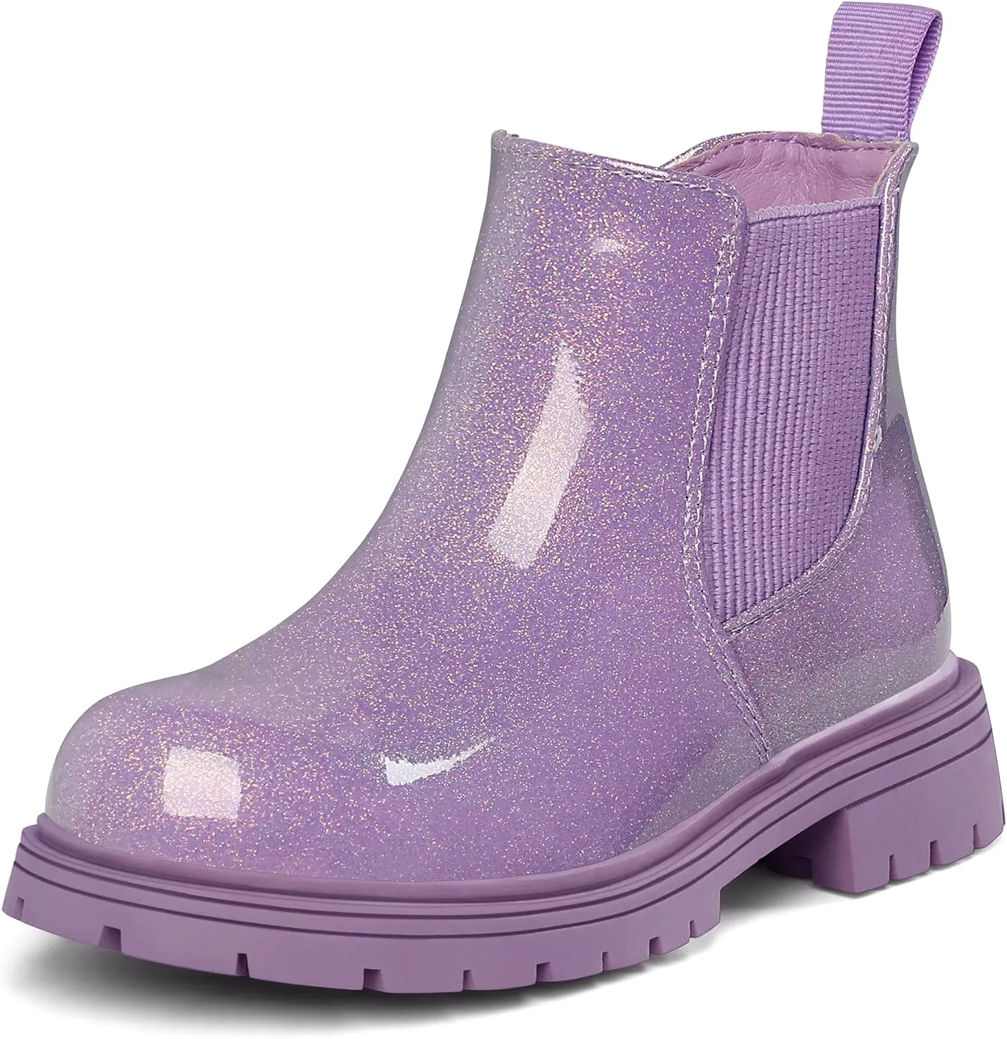 K KomForme Girls Glitter Ankle Boots Side Zipper Chelsea Booties Lug Sole (Toddler/Little Kids/Big Kids)