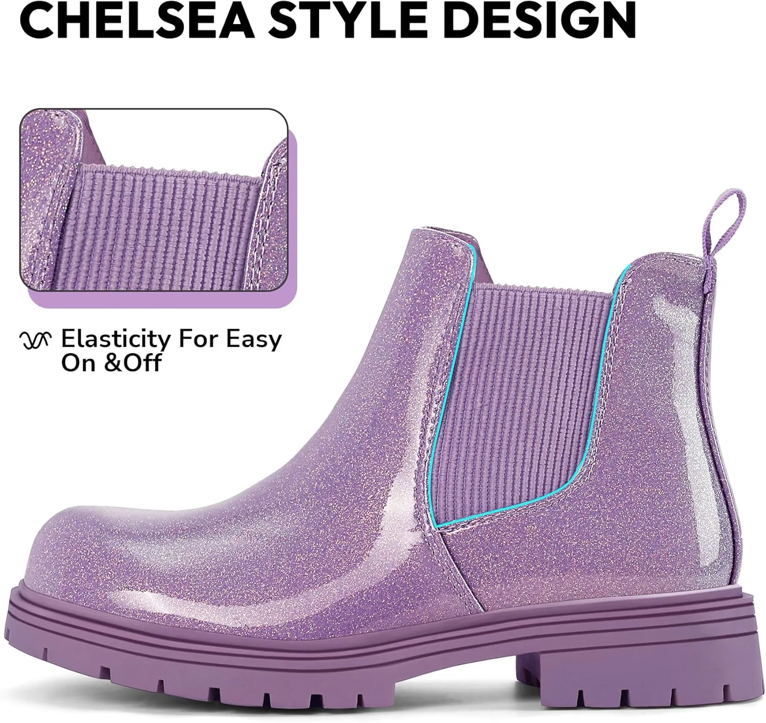 K KomForme Girls Glitter Ankle Boots Side Zipper Chelsea Booties Lug Sole (Toddler/Little Kids/Big Kids)