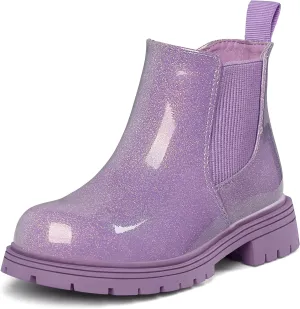 K KomForme Girls Glitter Ankle Boots Side Zipper Chelsea Booties Lug Sole (Toddler/Little Kids/Big Kids)