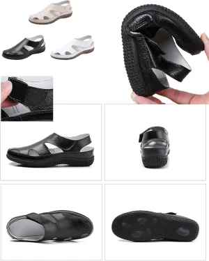 Keilinia Women's Orthopedic Closed Toe Leather Sandals,Summer Comfort Slingback Hook and Loop Softsole Casual Beach Shoes