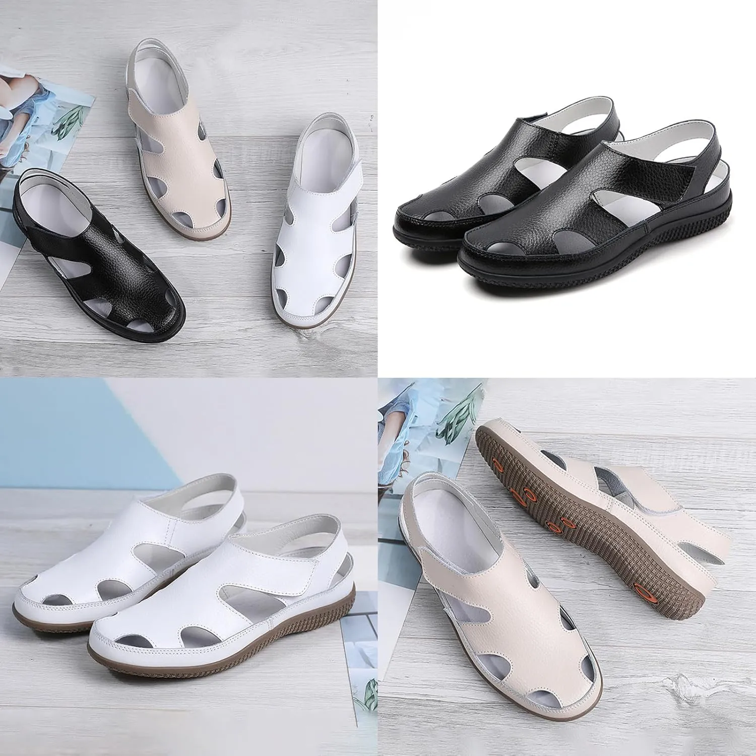 Keilinia Women's Orthopedic Closed Toe Leather Sandals,Summer Comfort Slingback Hook and Loop Softsole Casual Beach Shoes