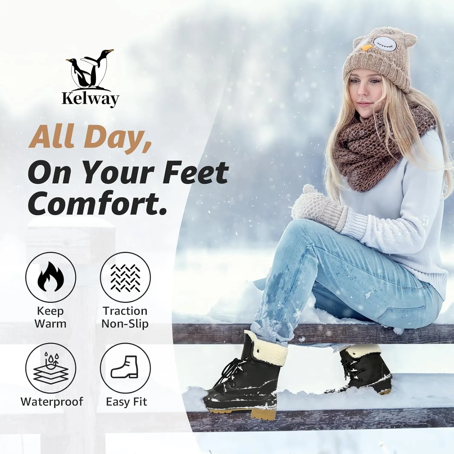 Kelway Snow Boots for Women Waterproof Insulated Warm Winter Shoes with Non-Slip Soles for Hiking Walking Camping