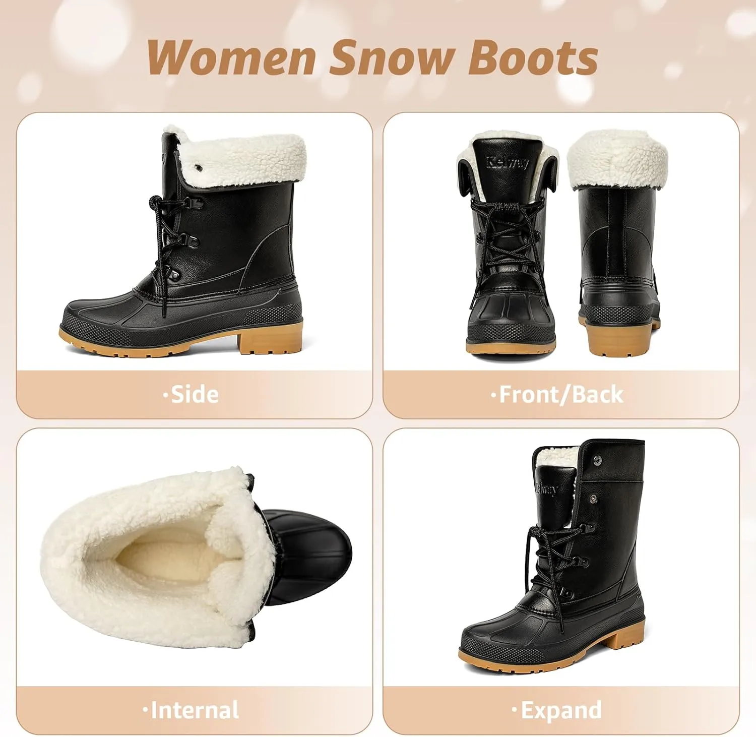 Kelway Snow Boots for Women Waterproof Insulated Warm Winter Shoes with Non-Slip Soles for Hiking Walking Camping