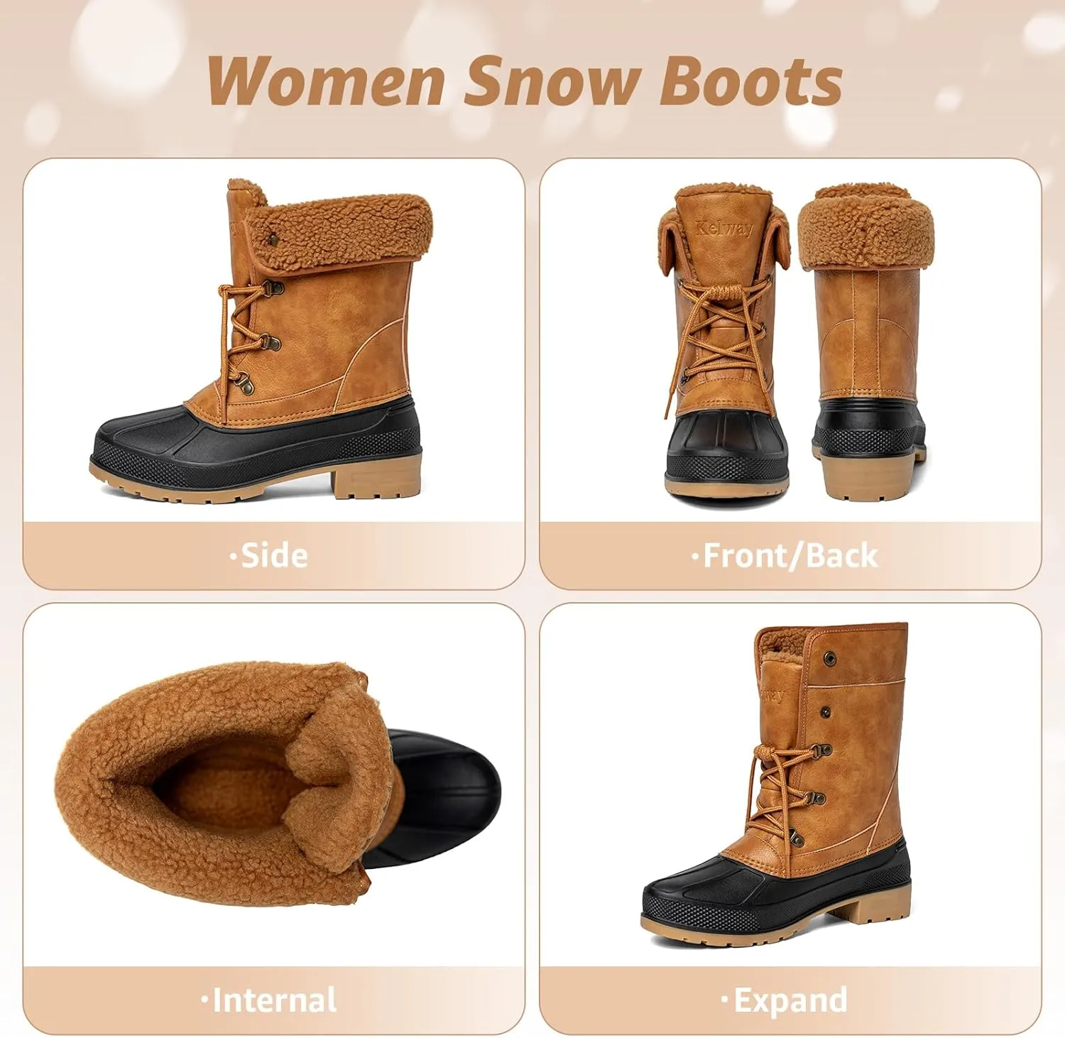 Kelway Snow Boots for Women Waterproof Insulated Warm Winter Shoes with Non-Slip Soles for Hiking Walking Camping