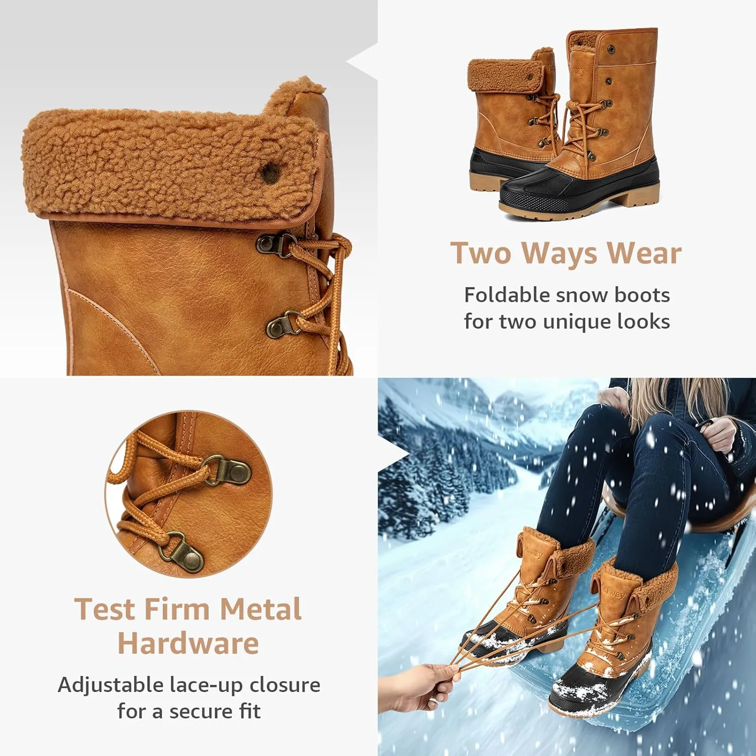 Kelway Snow Boots for Women Waterproof Insulated Warm Winter Shoes with Non-Slip Soles for Hiking Walking Camping