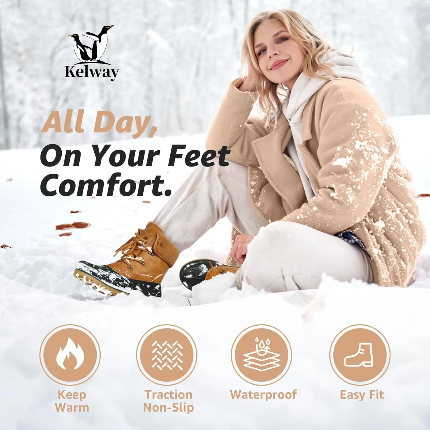 Kelway Snow Boots for Women Waterproof Insulated Warm Winter Shoes with Non-Slip Soles for Hiking Walking Camping