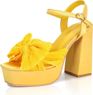 KHPAERMEI Bow Knot Platform Heels for Women Fashion Open Toe Chunky Heeled Sandals Ankle Strap Wedding Party Dress High Heels
