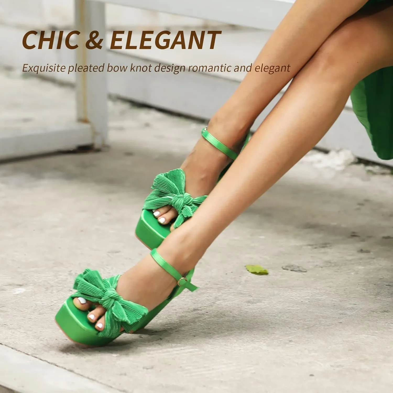 KHPAERMEI Bow Knot Platform Heels for Women Fashion Open Toe Chunky Heeled Sandals Ankle Strap Wedding Party Dress High Heels