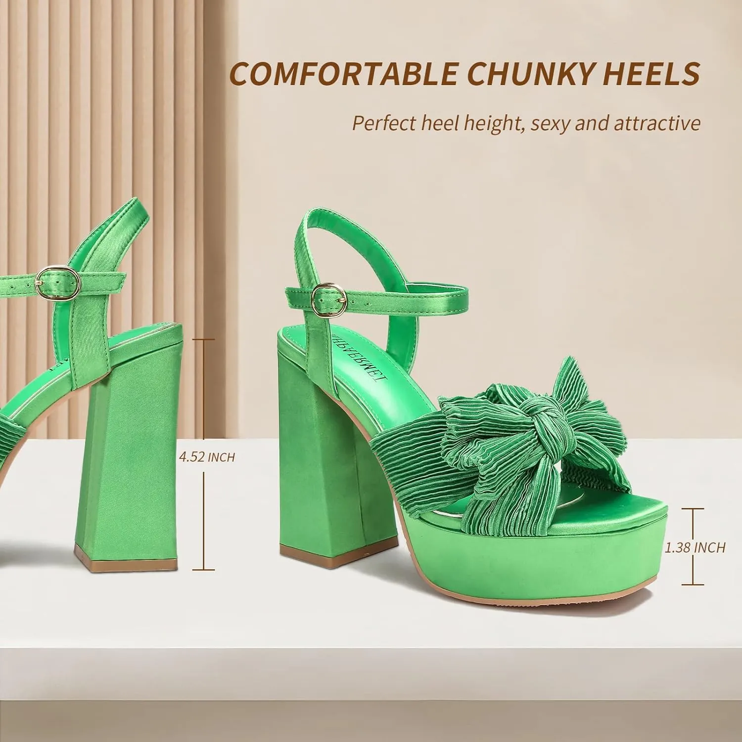 KHPAERMEI Bow Knot Platform Heels for Women Fashion Open Toe Chunky Heeled Sandals Ankle Strap Wedding Party Dress High Heels