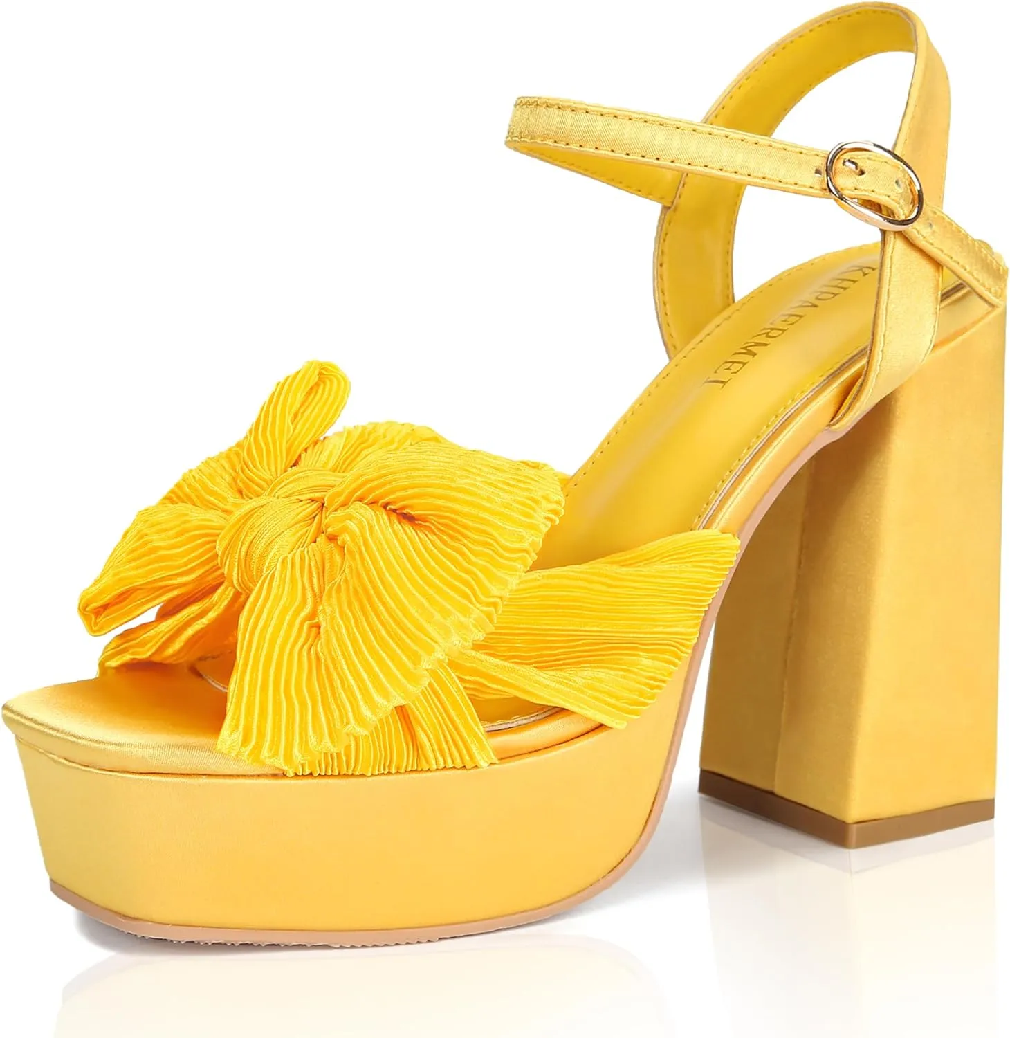 KHPAERMEI Bow Knot Platform Heels for Women Fashion Open Toe Chunky Heeled Sandals Ankle Strap Wedding Party Dress High Heels