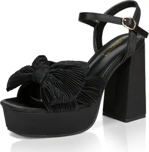 KHPAERMEI Bow Knot Platform Heels for Women Fashion Open Toe Chunky Heeled Sandals Ankle Strap Wedding Party Dress High Heels