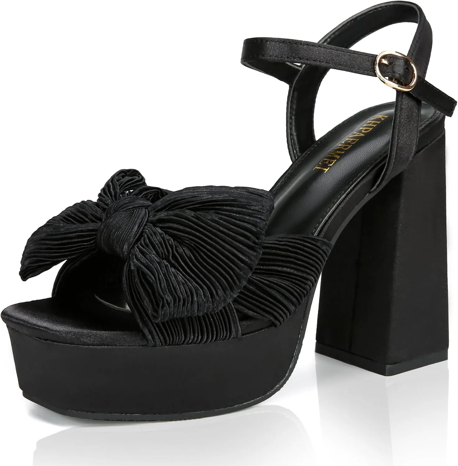KHPAERMEI Bow Knot Platform Heels for Women Fashion Open Toe Chunky Heeled Sandals Ankle Strap Wedding Party Dress High Heels