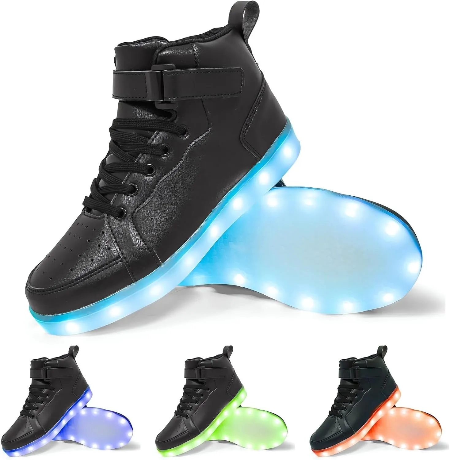 Kids Light Up Trainers Luminous Sneakers Boys Girls USB Charging Led High Top Flashing Shoes Xmas