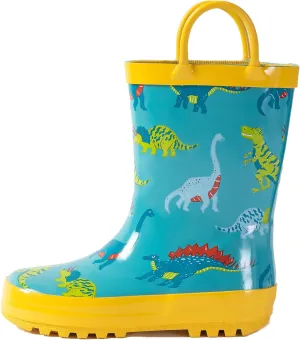 Kids Rain Boots - Toddler Waterproof Rubber Kids Rain Boots for Girls and Boys with Fun Patterns and Easy-On Handles