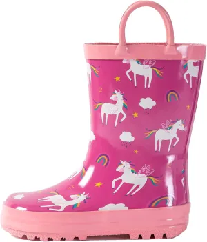 Kids Rain Boots - Toddler Waterproof Rubber Kids Rain Boots for Girls and Boys with Fun Patterns and Easy-On Handles