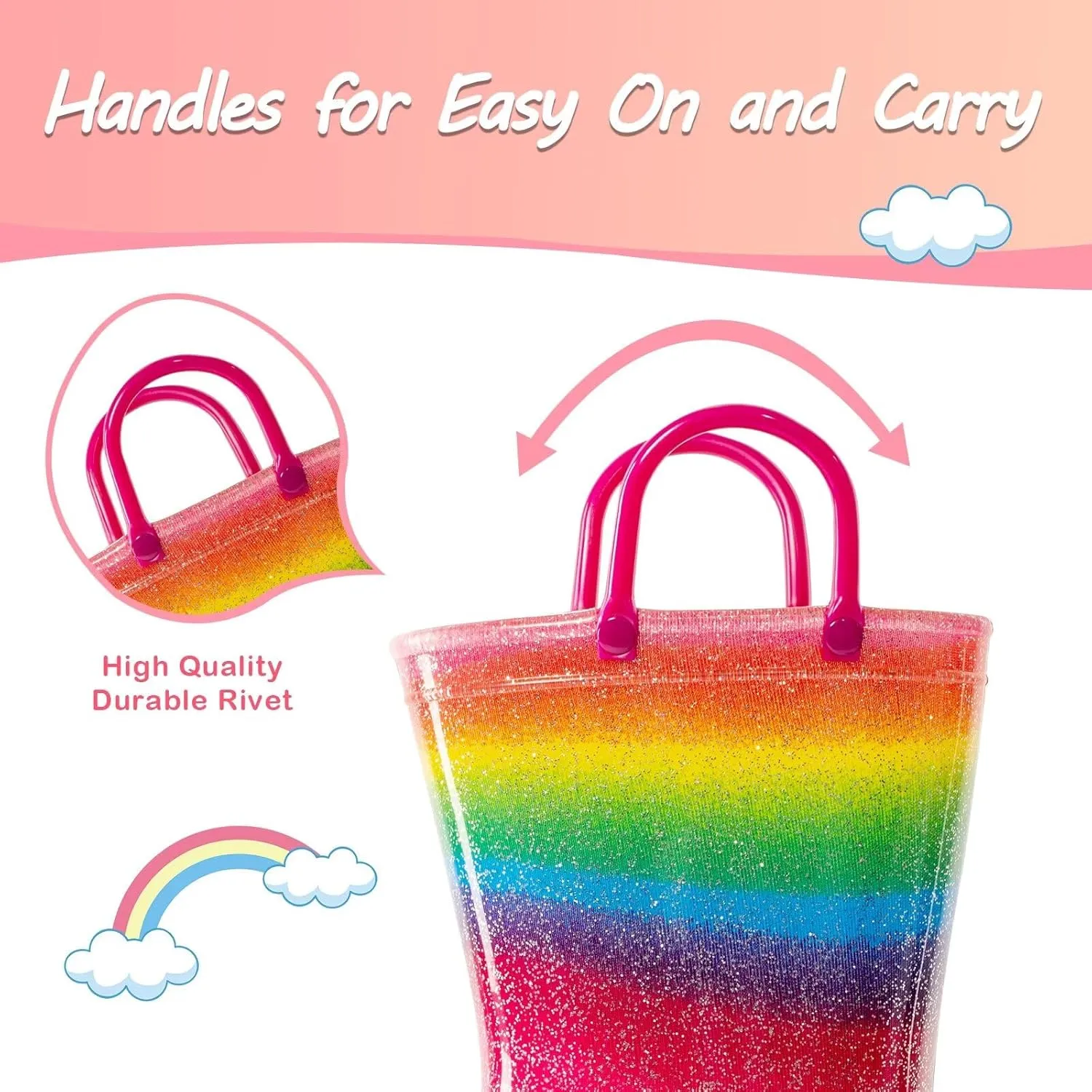 Kids Toddler Rain Boots for Girls Boys Light Up Waterproof Rain Shoes Patterns and Glitter Boot with Easy On Handles