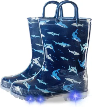 Kids Toddler Rain Boots for Girls Boys Light Up Waterproof Rain Shoes Patterns and Glitter Boot with Easy On Handles