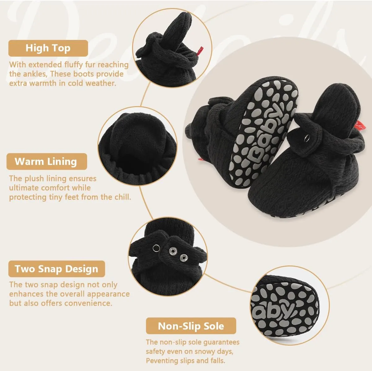 KIDSUN Infant Baby Boy Girl Cozy Fleece Bootie Newborn Stay On Slipper Winter Warm Gripper Non-Slip Crib Shoes