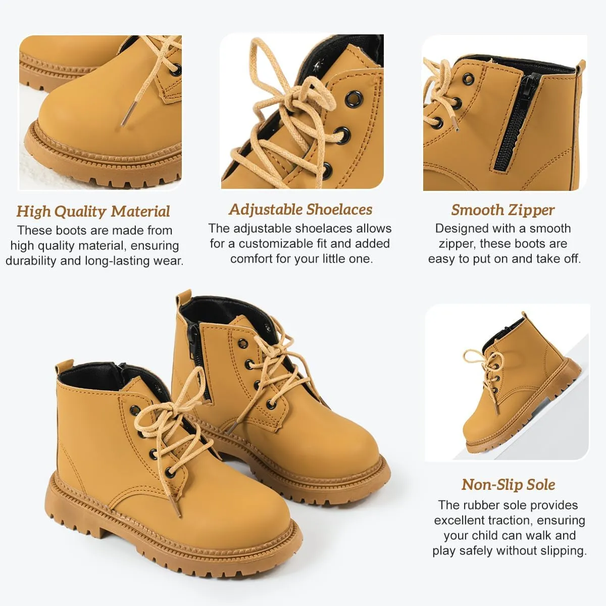 KIDSUN Toddler Boys Girls Boots Kids Work Boots Winter Snow Boots Lace Up Hiking Outdoor Boots (Toddler/little Kid)