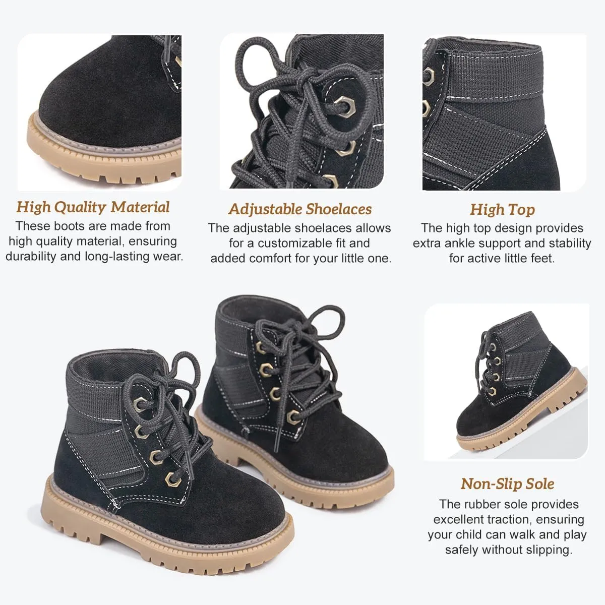 KIDSUN Toddler Boys Girls Boots Kids Work Boots Winter Snow Boots Lace Up Hiking Outdoor Boots (Toddler/little Kid)