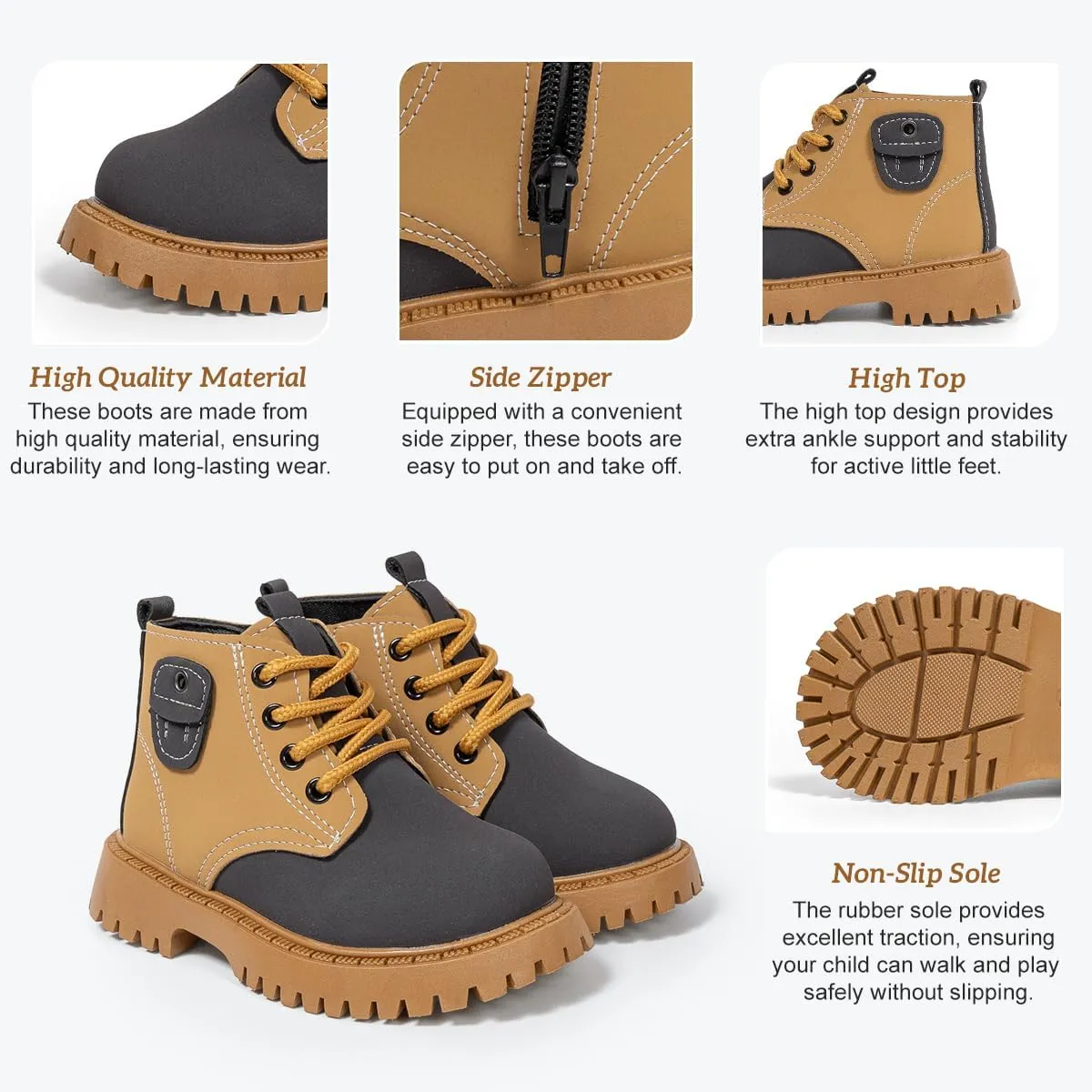KIDSUN Toddler Boys Girls Boots Kids Work Boots Winter Snow Boots Lace Up Hiking Outdoor Boots (Toddler/little Kid)