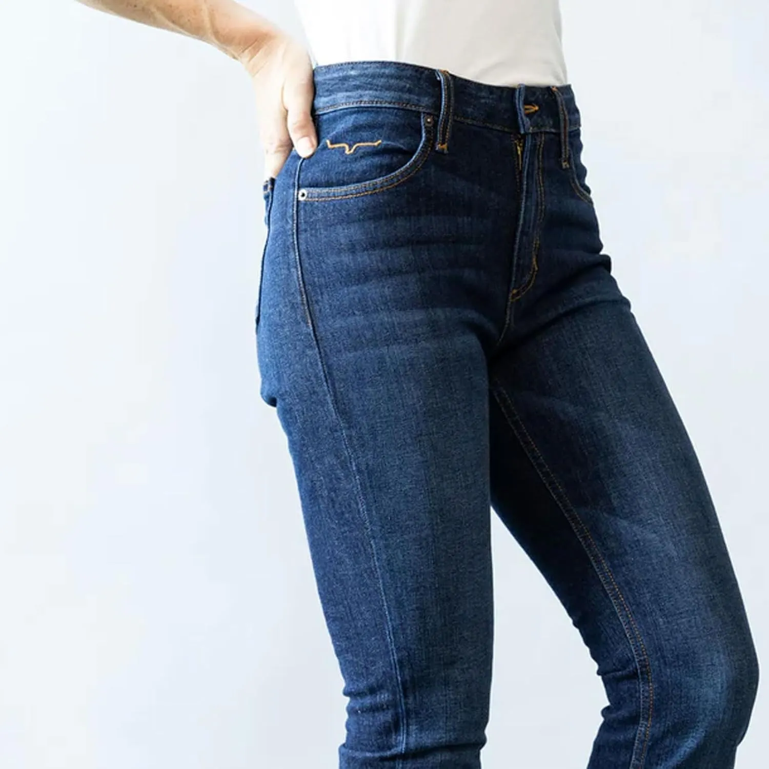 Kimes Ranch Women's Jennifer Ultra-High Rise Wide Flare Dark Wash Blue Jeans
