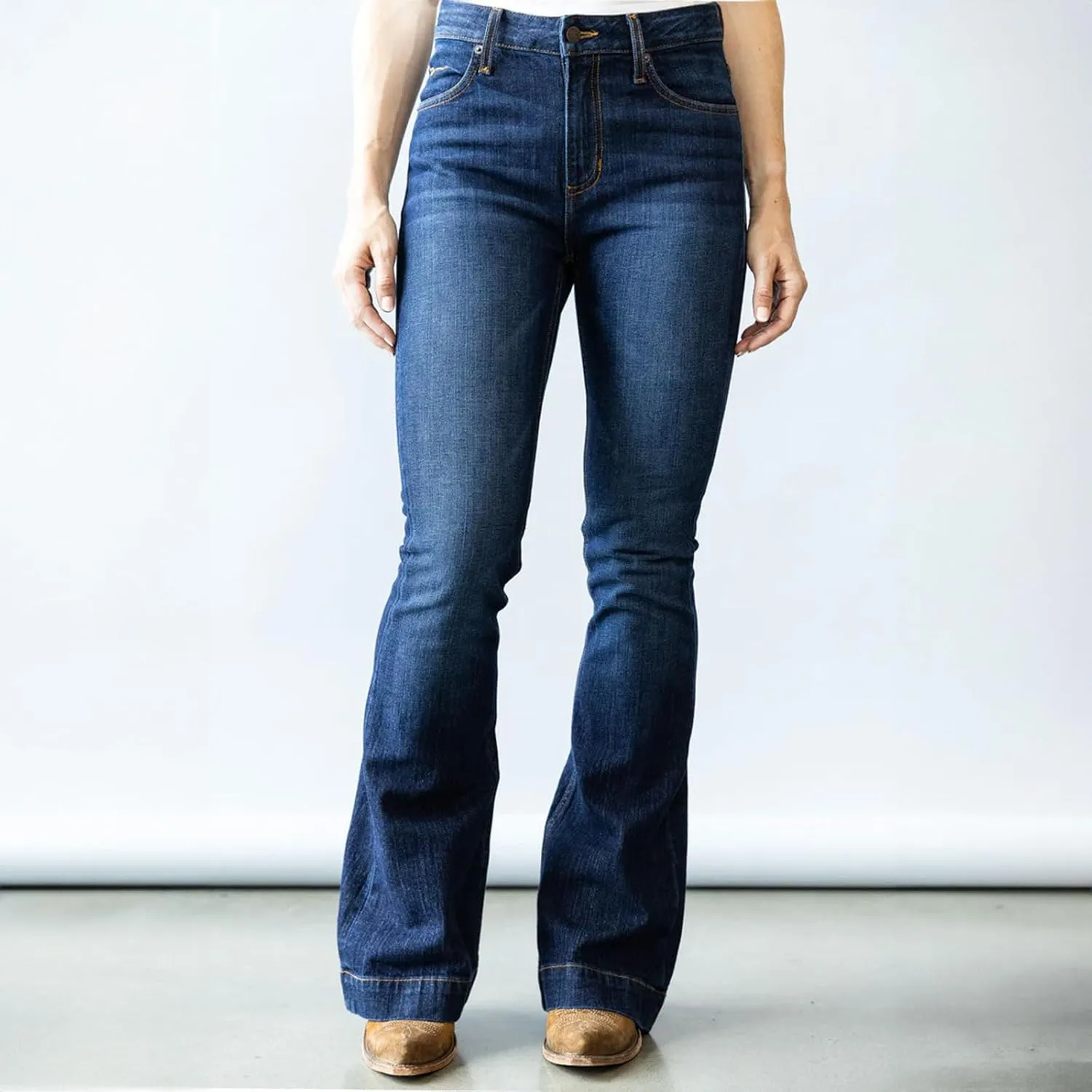 Kimes Ranch Women's Jennifer Ultra-High Rise Wide Flare Dark Wash Blue Jeans