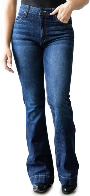 Kimes Ranch Women's Jennifer Ultra-High Rise Wide Flare Dark Wash Blue Jeans