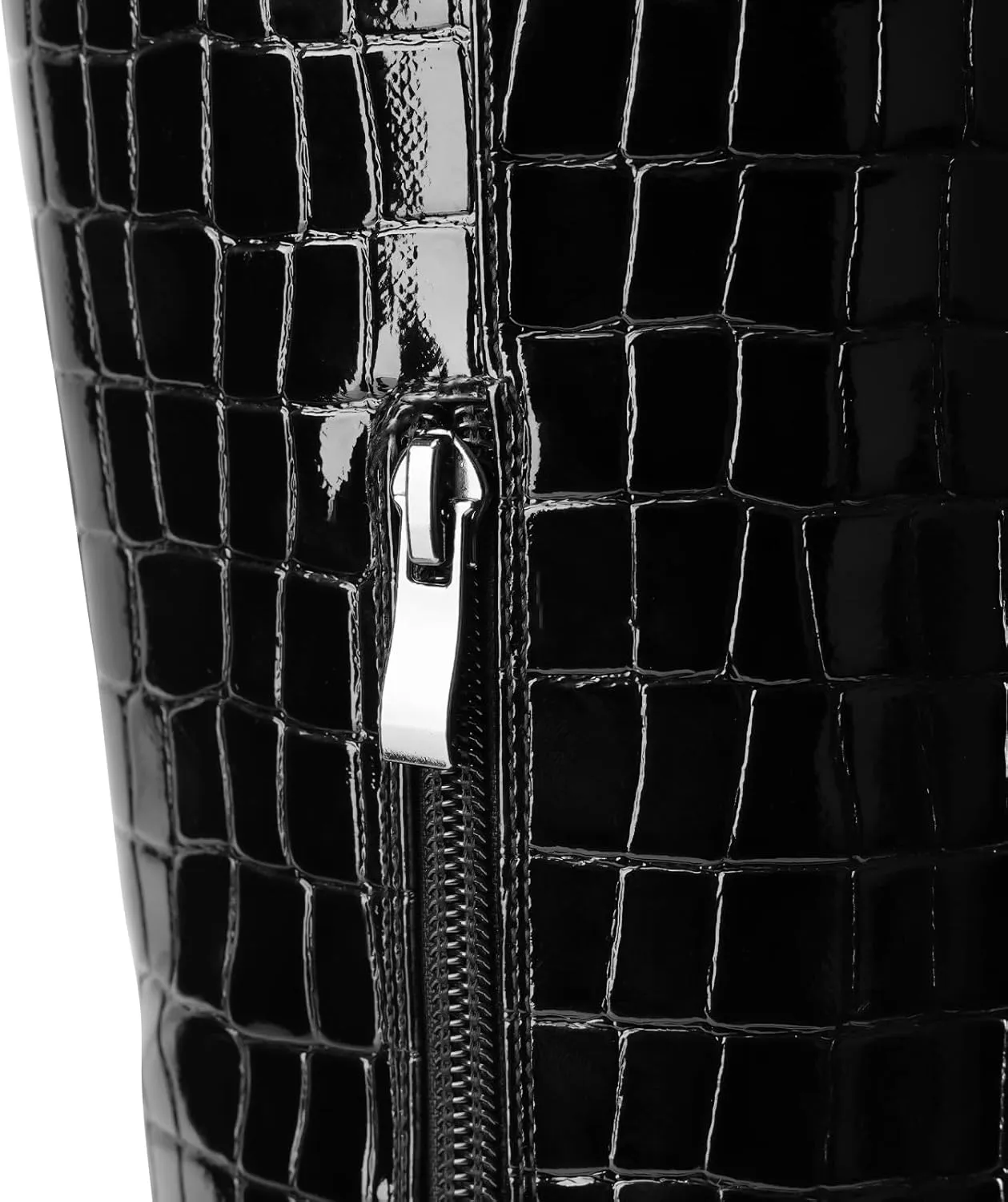 Knee High Boots Women Black Long Boots Slip on Tall Boots Chunky High Heel Square Toe Crocodile Pattern Leather Boots with Side Zipper for Ladies Sexy