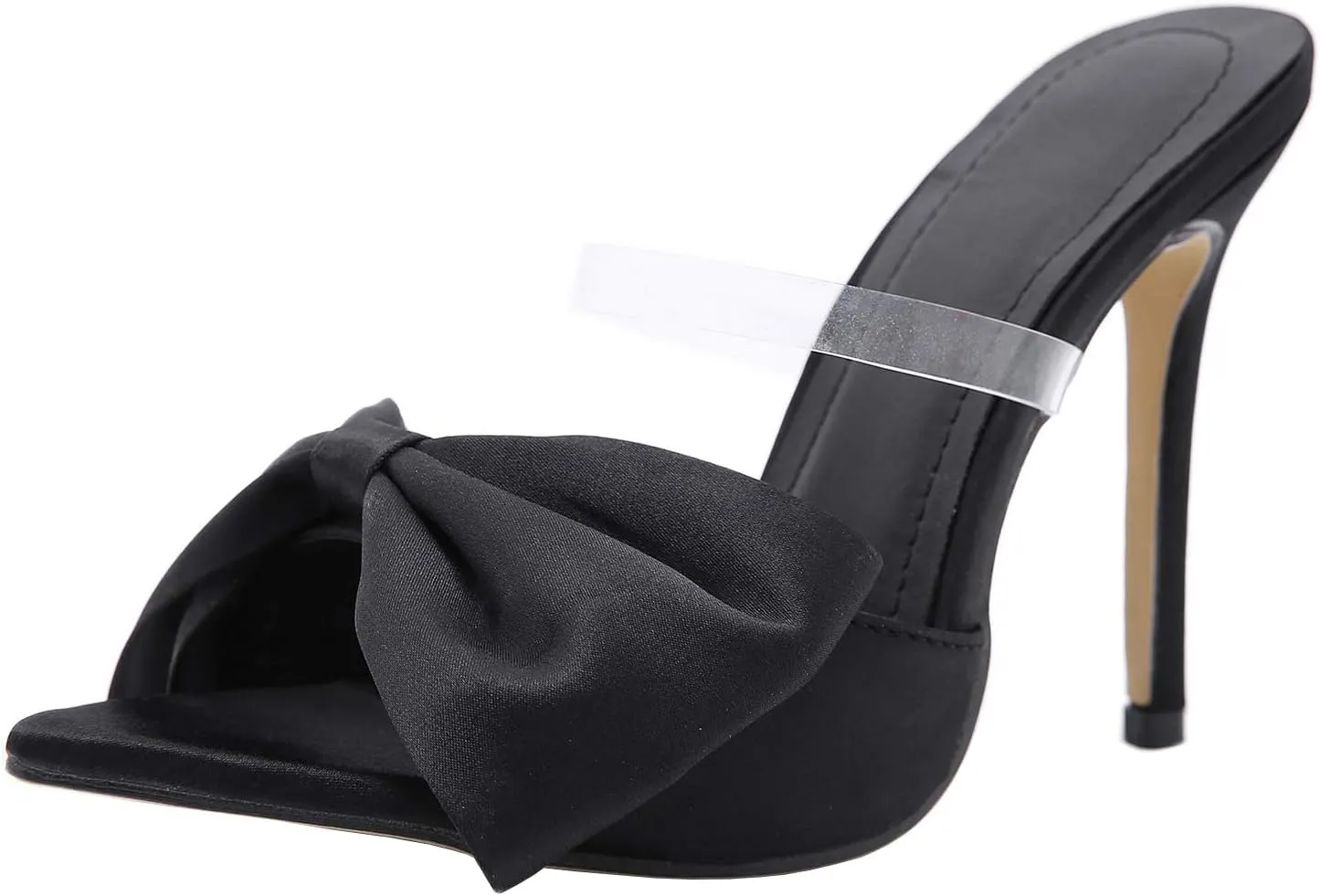 KOKOMOMO Womens Bow High Heels Mules Stiletto Slides Mule Heels Open Toe Heeled Sandals with Bowknot