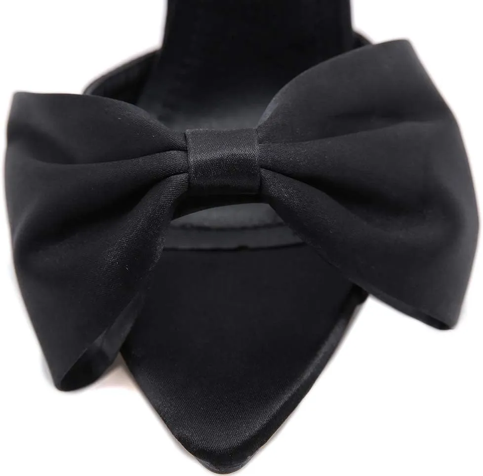 KOKOMOMO Womens Bow High Heels Mules Stiletto Slides Mule Heels Open Toe Heeled Sandals with Bowknot