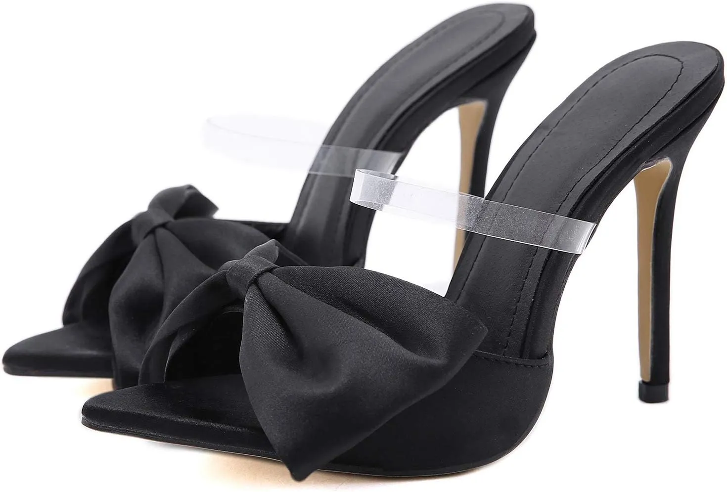 KOKOMOMO Womens Bow High Heels Mules Stiletto Slides Mule Heels Open Toe Heeled Sandals with Bowknot