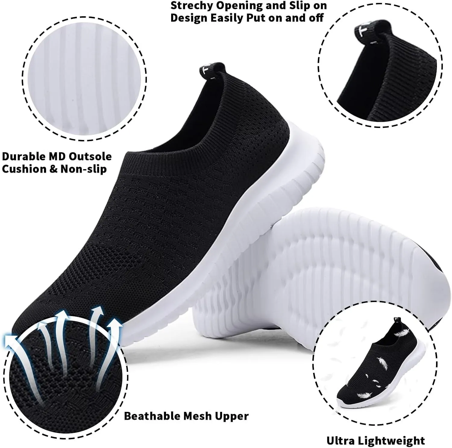 konhill Women's Walking Tennis Shoes - Lightweight Athletic Casual Gym Slip on Sneakers