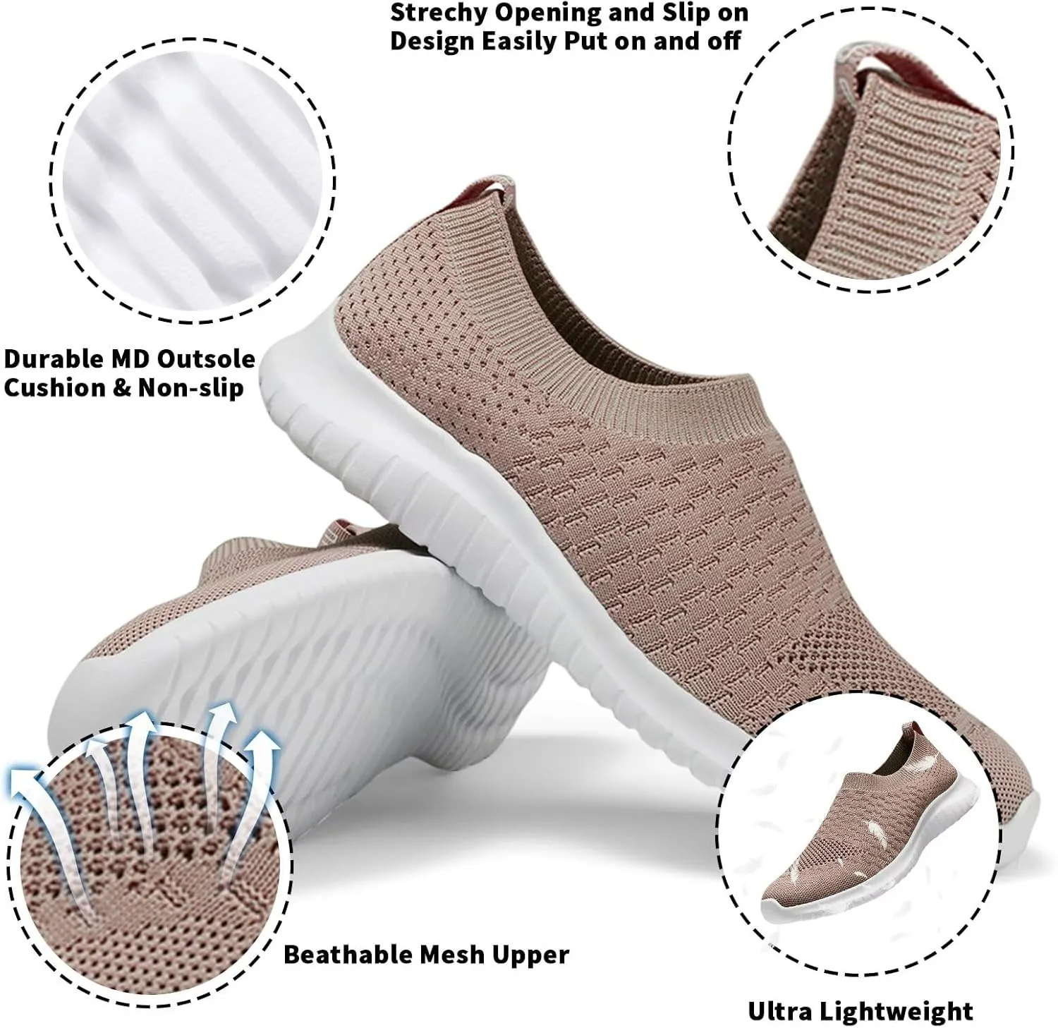 konhill Women's Walking Tennis Shoes - Lightweight Athletic Casual Gym Slip on Sneakers