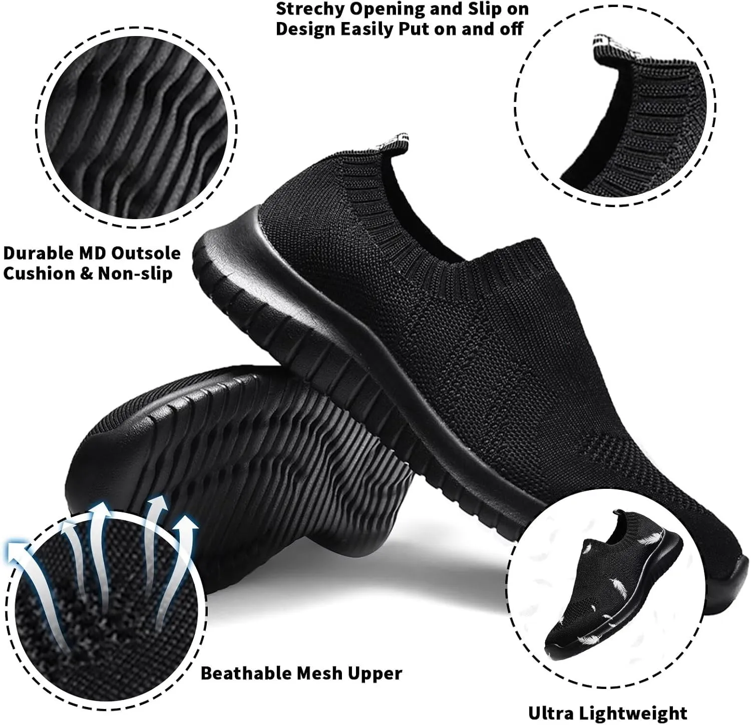 konhill Women's Walking Tennis Shoes - Lightweight Athletic Casual Gym Slip on Sneakers