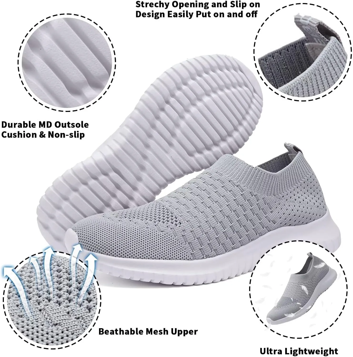 konhill Women's Walking Tennis Shoes - Lightweight Athletic Casual Gym Slip on Sneakers