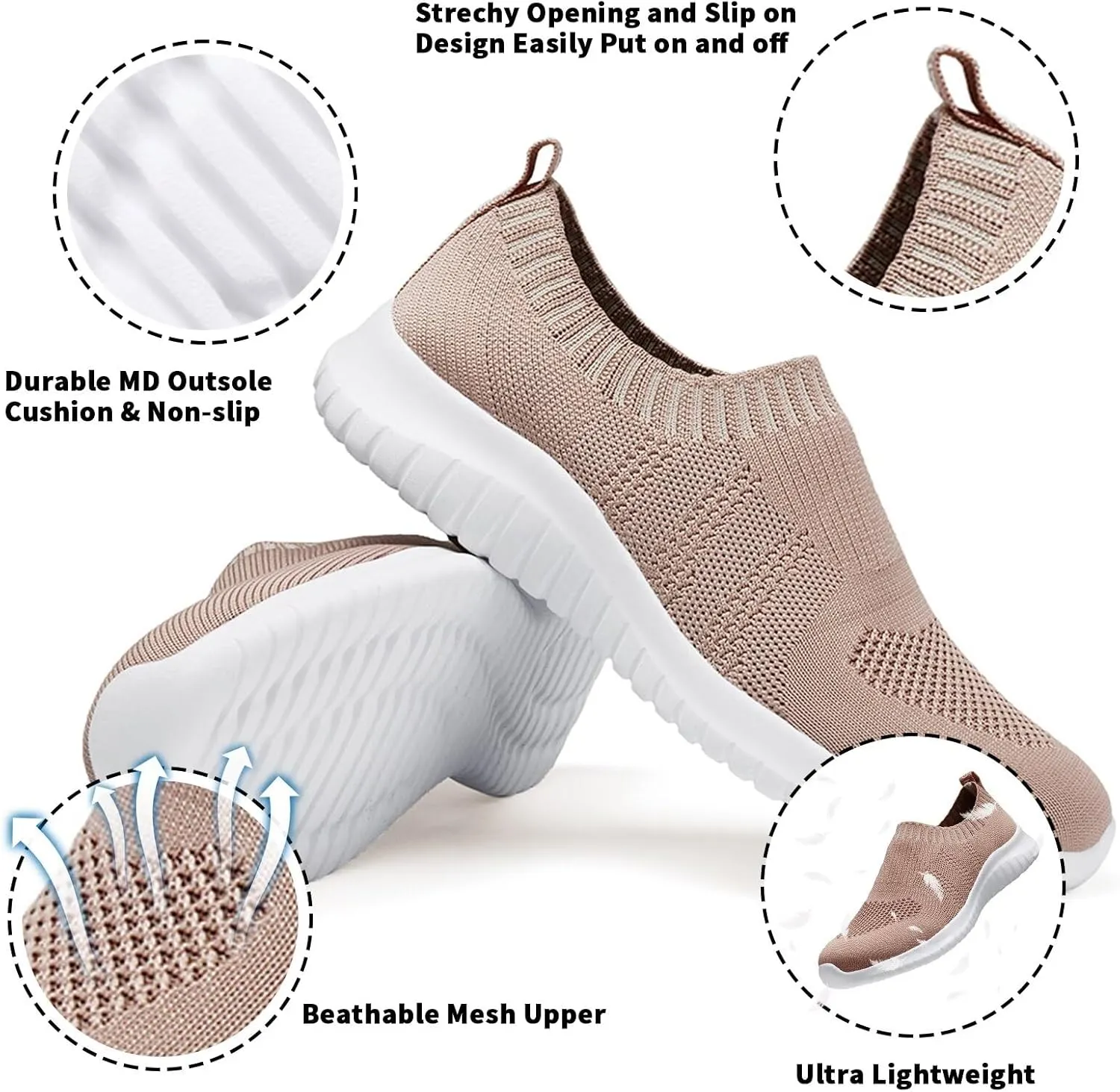 konhill Women's Walking Tennis Shoes - Lightweight Athletic Casual Gym Slip on Sneakers