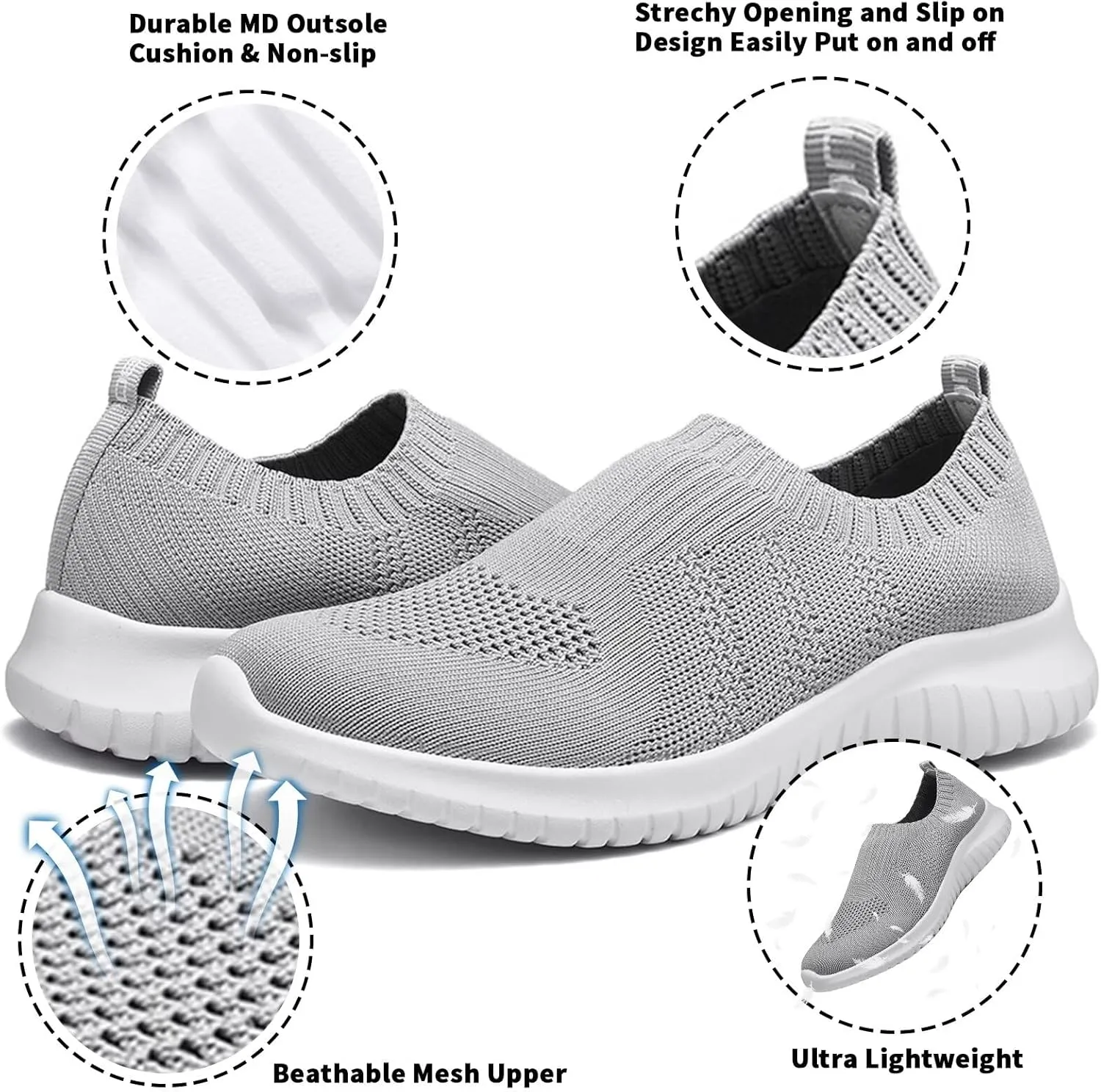 konhill Women's Walking Tennis Shoes - Lightweight Athletic Casual Gym Slip on Sneakers