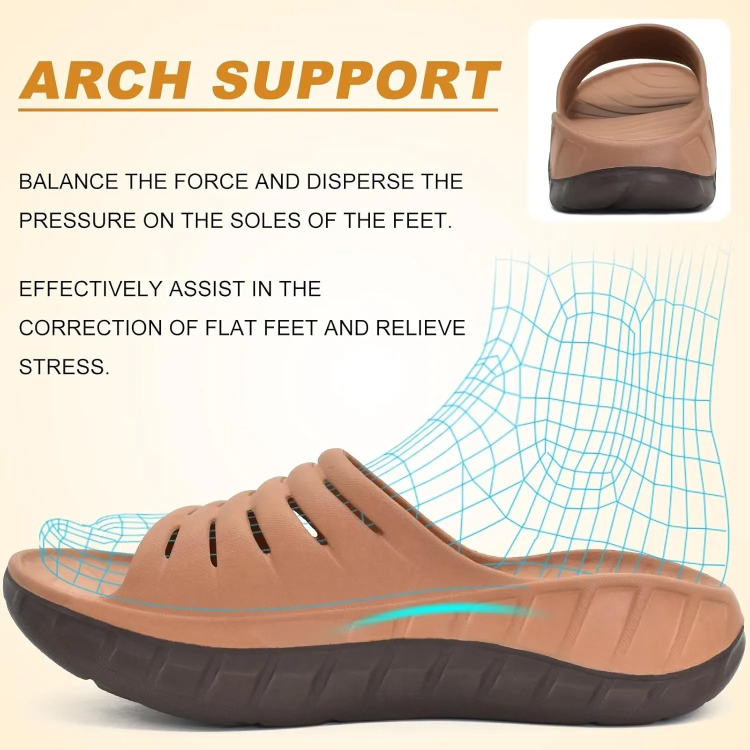 KuaiLu Mens Recovery Sandals Orthotic Thick Cushion Open Toe Sport Slides, Reduces Stress on Feet With Comfortable Plantar Fasciitis, Joints & Back Post-Exercise